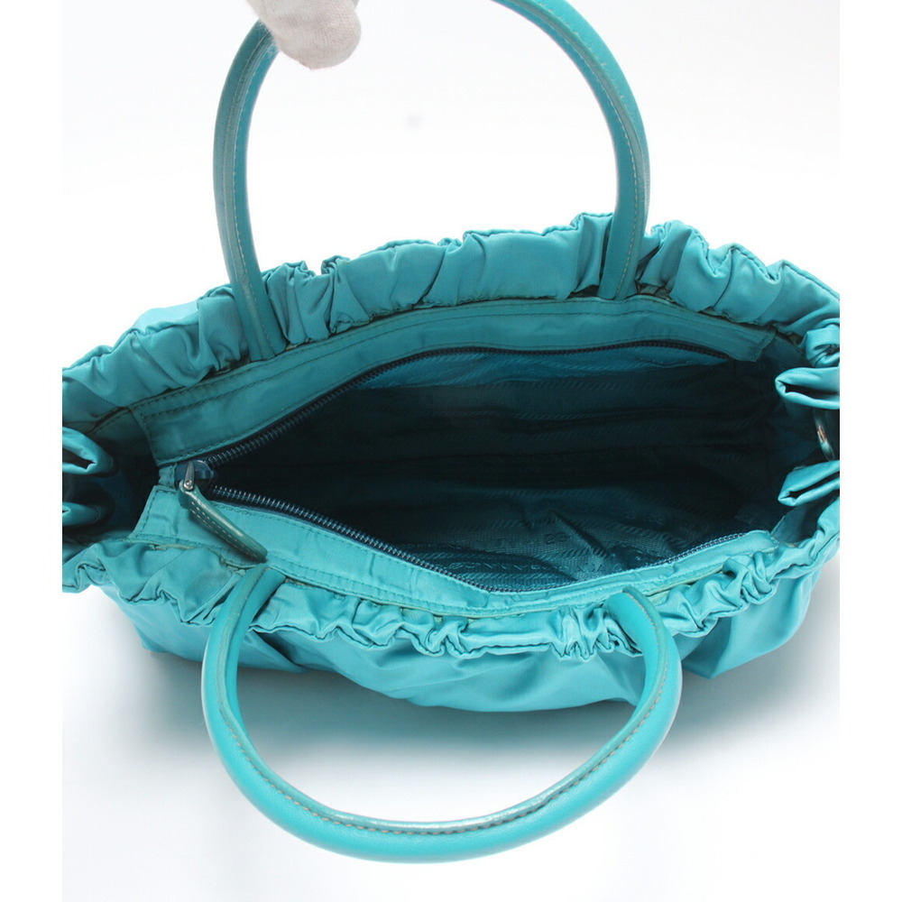 Prada Tessuto 2way handbag ruched top handles Turquoise Blue - Picture 3 of 6